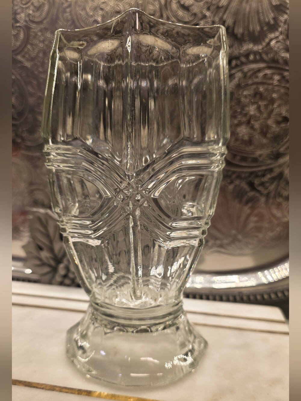 Vintage Clear Pressed Glass Geometric Pedestal Vase 7.25" | Celery Vase